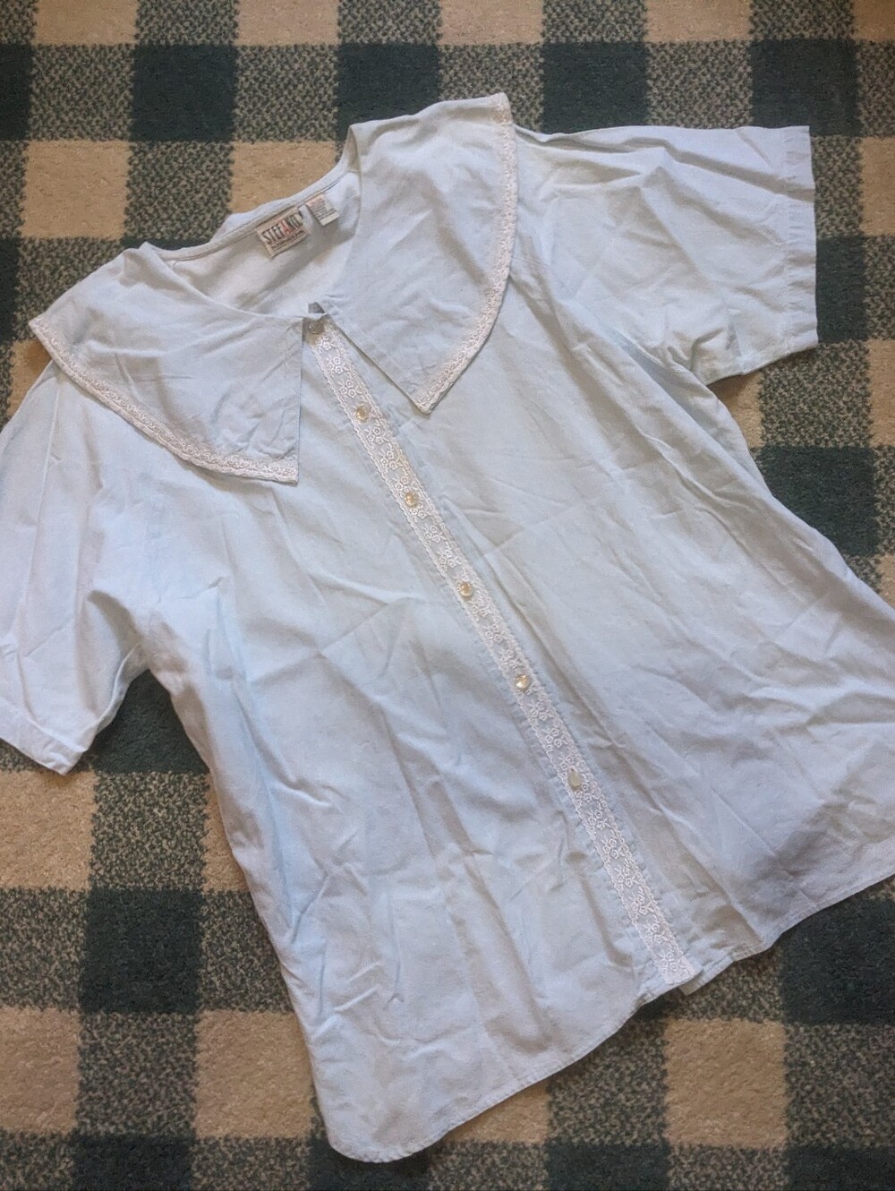 Vintage Stefano International 100% Cotton Cottagecore Statement Collar Blouse XL